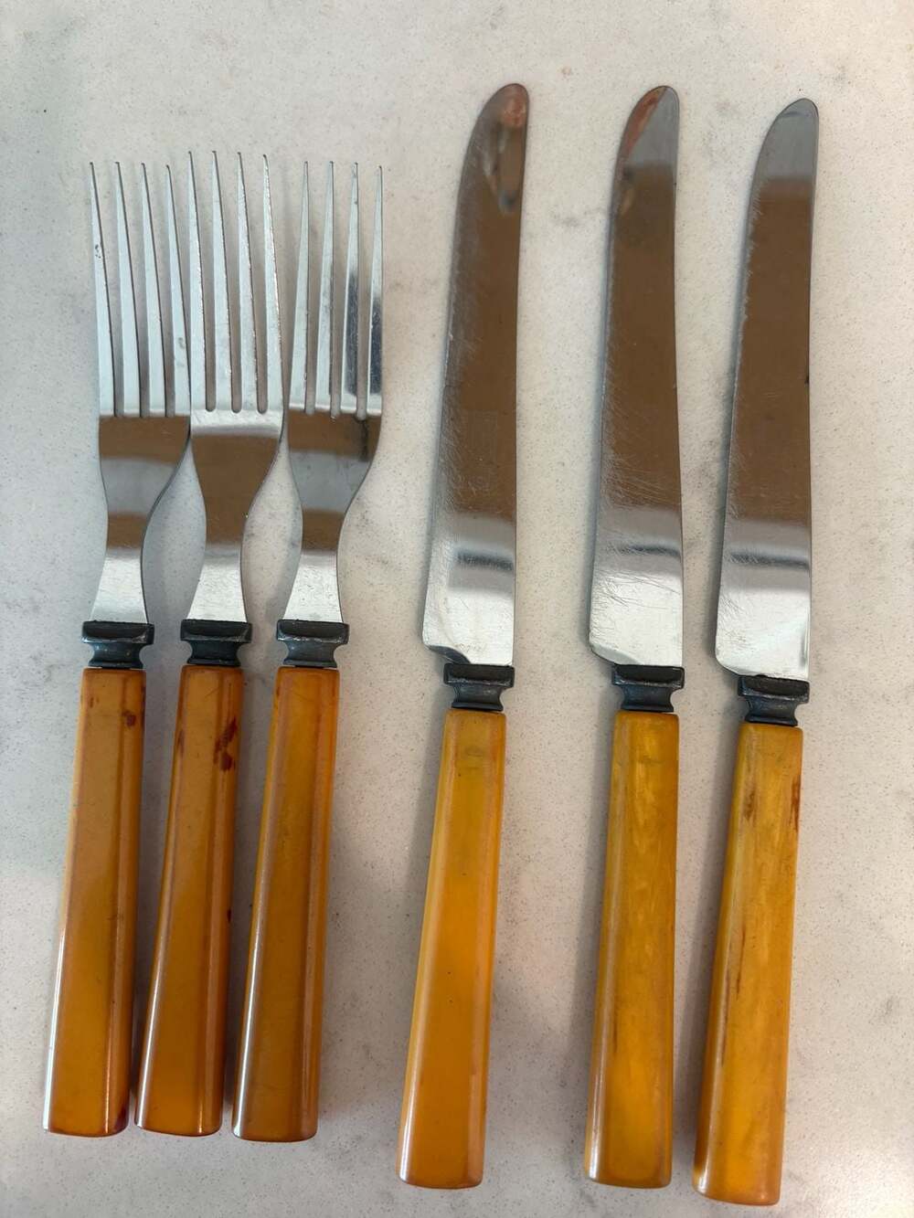 Vintage Butterscotch Bakelite Handle Stainless Steel Flatware
